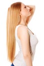 Blond hair. Beautiful woman with straight long hair. Royalty Free Stock Photo