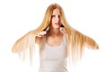 Blond hair. Beautiful woman with straight long hair. Royalty Free Stock Photo