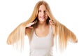 Blond hair. Beautiful woman with straight long hair. Royalty Free Stock Photo