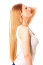 Blond hair. Beautiful woman with straight long hair. Royalty Free Stock Photo