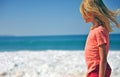 Blond hair boy looking at sea Royalty Free Stock Photo