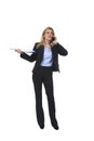 Blond hair businesswoman talking upset and in stress on mobile phone Royalty Free Stock Photo