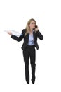 Blond hair businesswoman talking upset and in stress on mobile phone Royalty Free Stock Photo