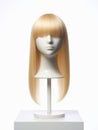 Blond hair wig on a woman mannequin on white background.