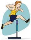 Blond Haired Athlete Jumping in Hurdling Event, Vector Illustration