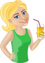Blond-haired girl with orange juice