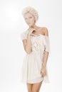 Blond lady in white dress 03 Royalty Free Stock Photo