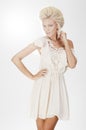 Blond lady in white dress 04 Royalty Free Stock Photo