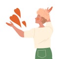 Blond Man Character Sending Love Heart Caring about Planet and Saving Ecosystem Vector Illustration