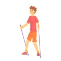 Blond Man In Shades Doing Nordic Walk Outdoors Illustration Royalty Free Stock Photo