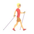 Blond Man In Shades Doing Nordic Walk Outdoors Illustration Royalty Free Stock Photo