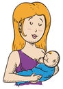 Blond mom with her baby in doodle style, Vector illustration Royalty Free Stock Photo