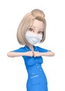 Blond nurse cartoon wearing mask is feeling ready