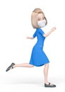 Blond nurse cartoon wearing mask is running late