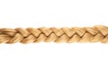 Blond plait or braid of blond hair on white background