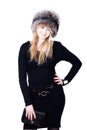 Blond Russian woman in fur hat Royalty Free Stock Photo