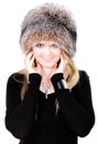 Blond Russian woman in fur hat Royalty Free Stock Photo