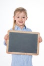 Blond schoolgirl on white background