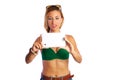 Blond short jeans woman selfie tablet photo Royalty Free Stock Photo