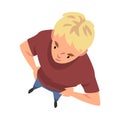 Blond Teenage Boy Character Standing with Hands on His Waist, View from Above Vector Illustration