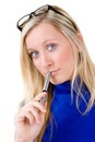 Blond teenager with pen Royalty Free Stock Photo