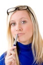 Blond teenager with pen Royalty Free Stock Photo