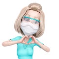 Blond wearing a scrubs is doing a heart hand pose Royalty Free Stock Photo