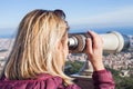 Blond woman admiring Barcelona from the top of Tibidabo Royalty Free Stock Photo