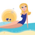 Blond woman bathing and sun tanning on the beach Royalty Free Stock Photo