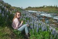 Blond Woman Beautiful Landscape Iceland Royalty Free Stock Photo