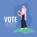 Blond woman cartoon with vote banner vector design