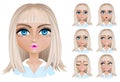 Blond woman with different facial expressions. Royalty Free Stock Photo