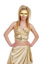 Blond woman in gold with hands on hips Royalty Free Stock Photo