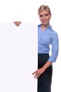 Blond woman holding a blank message board. Royalty Free Stock Photo