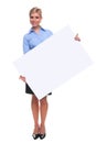 Blond woman holding a blank message board. Royalty Free Stock Photo