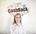 Blond woman, a hush sign, cashback, toned Royalty Free Stock Photo