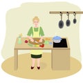 Blond woman in the kitchen Royalty Free Stock Photo