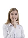 Blond woman making a hush sign isolated Royalty Free Stock Photo