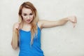 Blond woman teenage girl showing her damaged dry hair Royalty Free Stock Photo