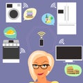 Blond woman thinking about smart gadgets at home