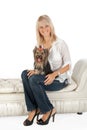 Blond woman with Yorkshire terrier. Royalty Free Stock Photo