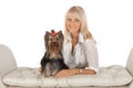 Blond woman with Yorkshire terrier. Royalty Free Stock Photo