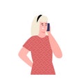 Blond young woman or girl talking phone, cartoon vector illustration isolated. Royalty Free Stock Photo