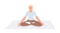 Blond young woman meditating on carpet semi flat color vector character Royalty Free Stock Photo