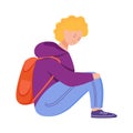 Blonde adolescent struggling with depression semi flat color vector character