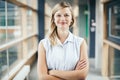 Blonde authentic businesswoman with crossed arms smiling