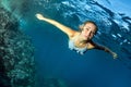 Blonde beautiful Mermaid diver underwater