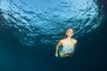 Blonde beautiful Mermaid diver underwater Royalty Free Stock Photo