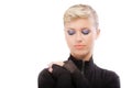 Blonde in black clothes blindly Royalty Free Stock Photo