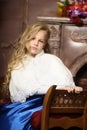 Blonde in a blue Victorian dress Royalty Free Stock Photo